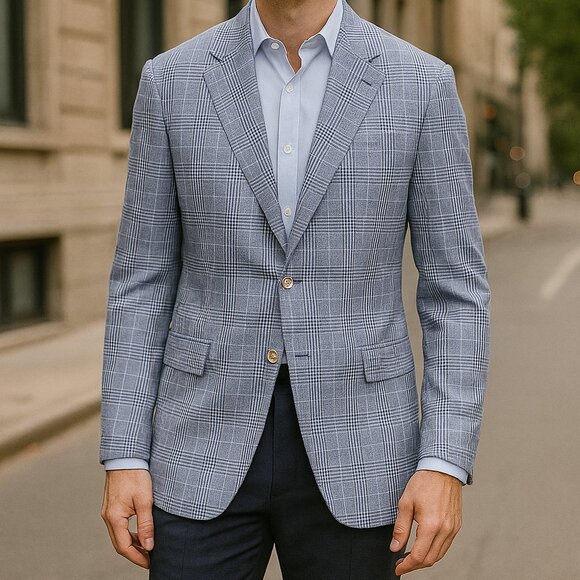 CANALI blue white check plaid blazer wool sport coat preppy old money 40R office - Picture 1 of 11
